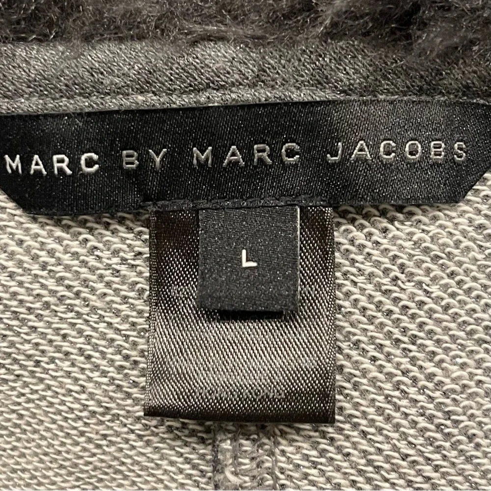 BL: Marc Jacobs Faux Fur 2 Tone Gray Hoodie Women’s L Sparkly Full zipper